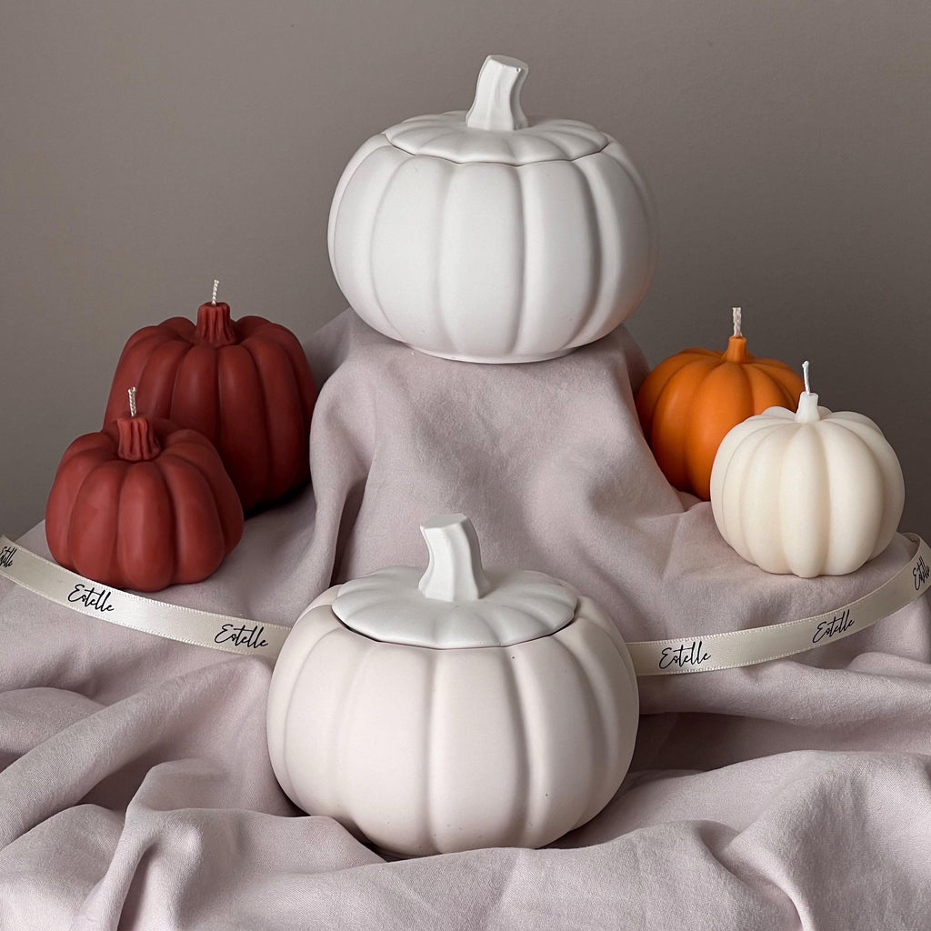 Pumpkin Jar Soy Wax Candle: Handmade Jesmonite Vessel, Autumn Scent