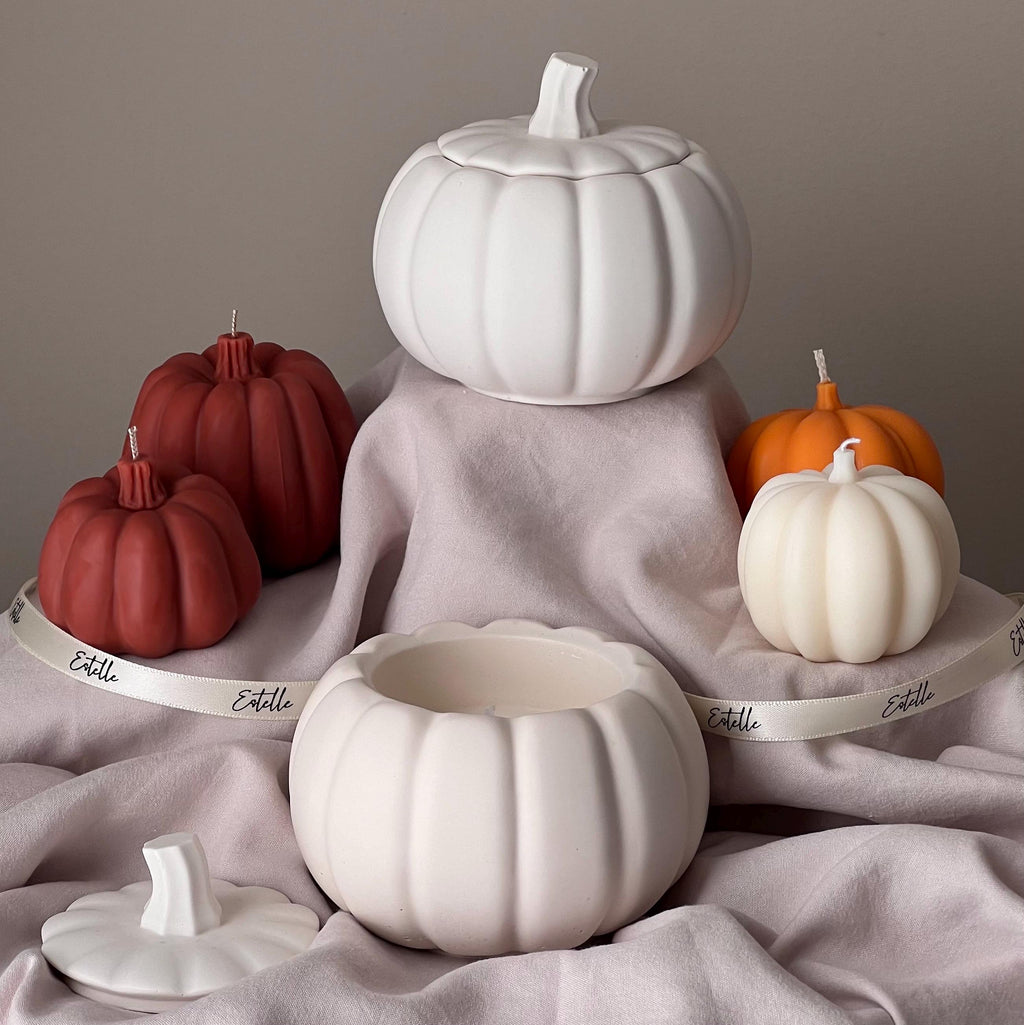 Pumpkin Jar Soy Wax Candle: Handmade Jesmonite Vessel, Autumn Scent