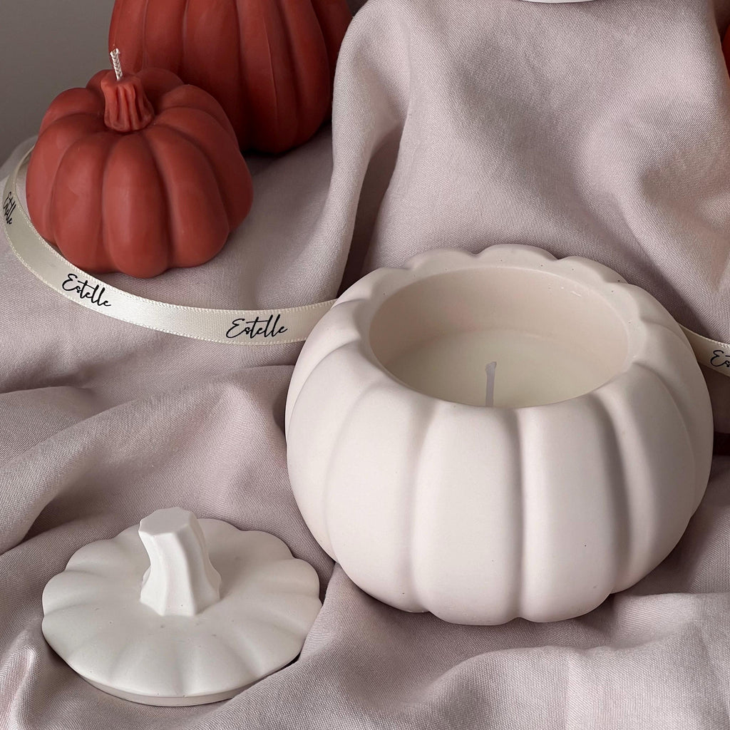 Pumpkin Jar Soy Wax Candle: Handmade Jesmonite Vessel, Autumn Scent