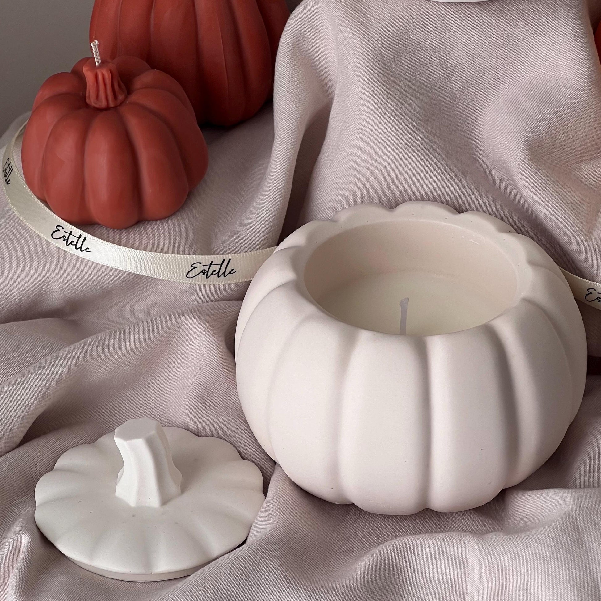 Pumpkin Jar Soy Wax Candle: Handmade Jesmonite Vessel, Autumn Scent