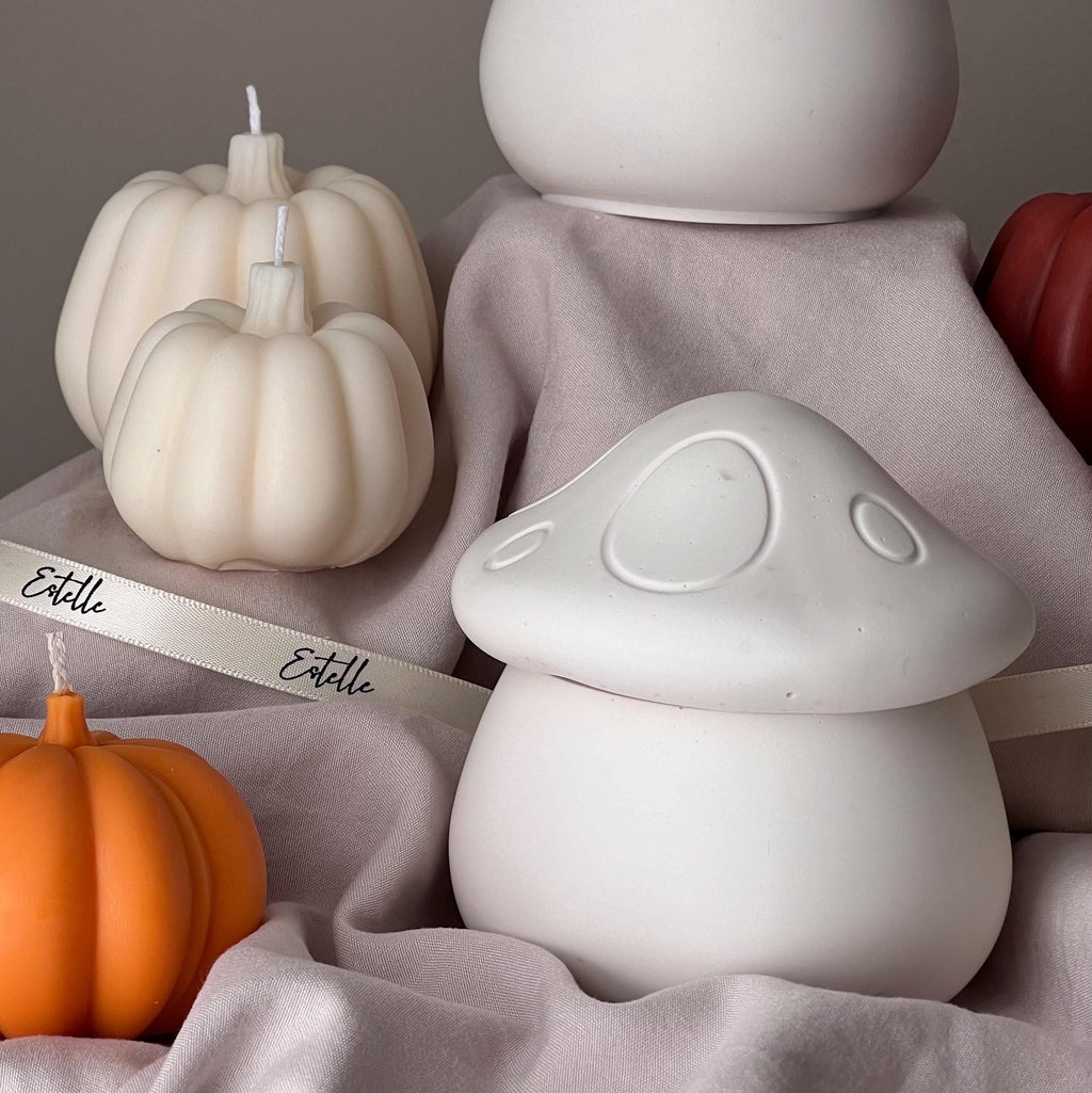 Chandelle en cire de soja Pot champignon : contenant en jesmonite fait à la main, parfum d'automne
