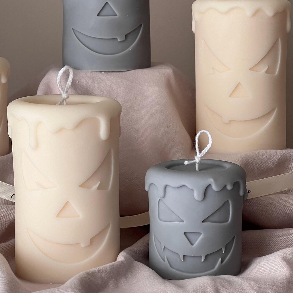 Handmade Scary Pumpkin Face Soy Candle | Halloween Decor