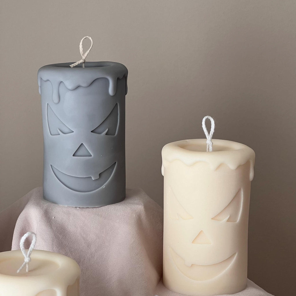 Handmade Scary Pumpkin Face Soy Candle | Halloween Decor