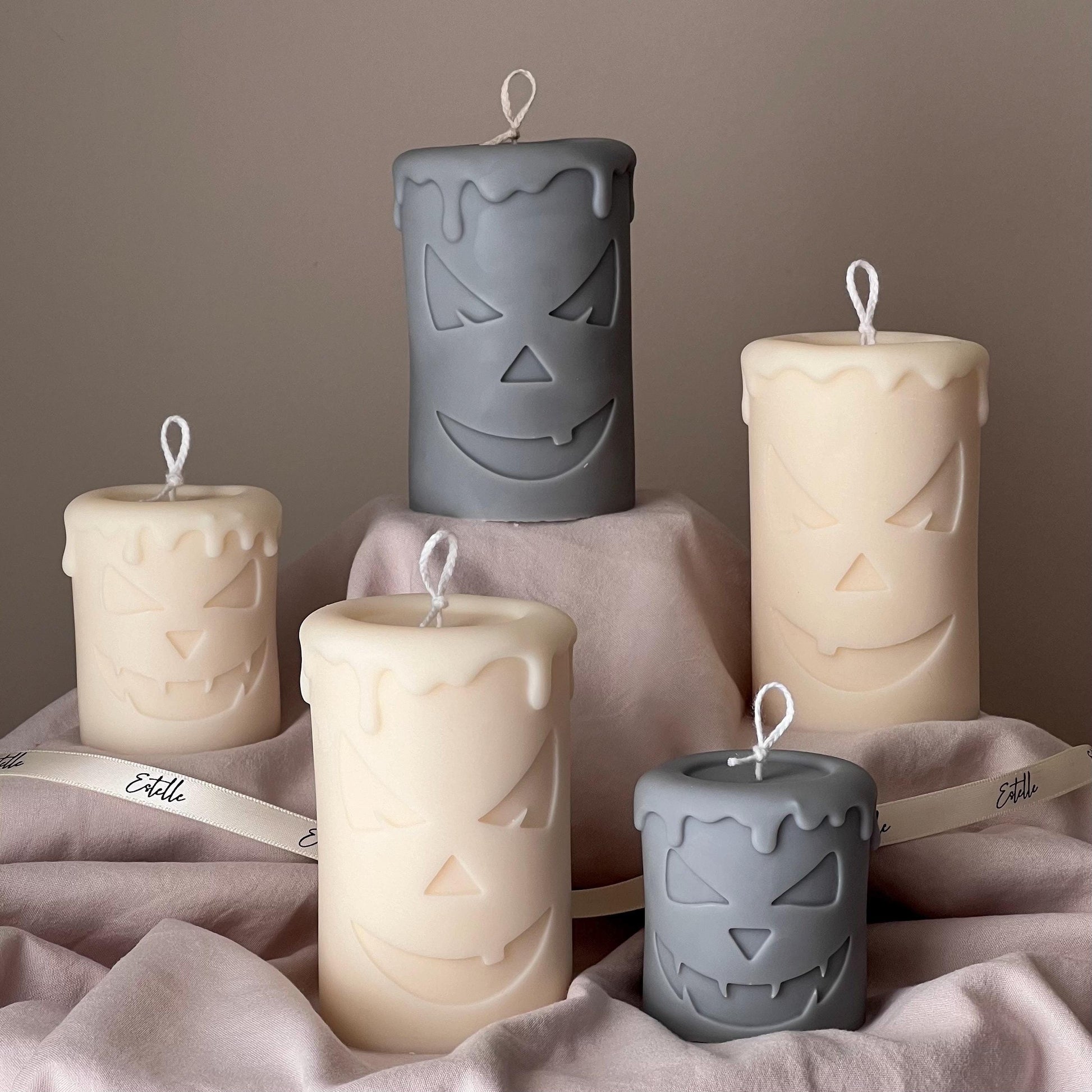 Handmade Scary Pumpkin Face Soy Candle | Halloween Decor