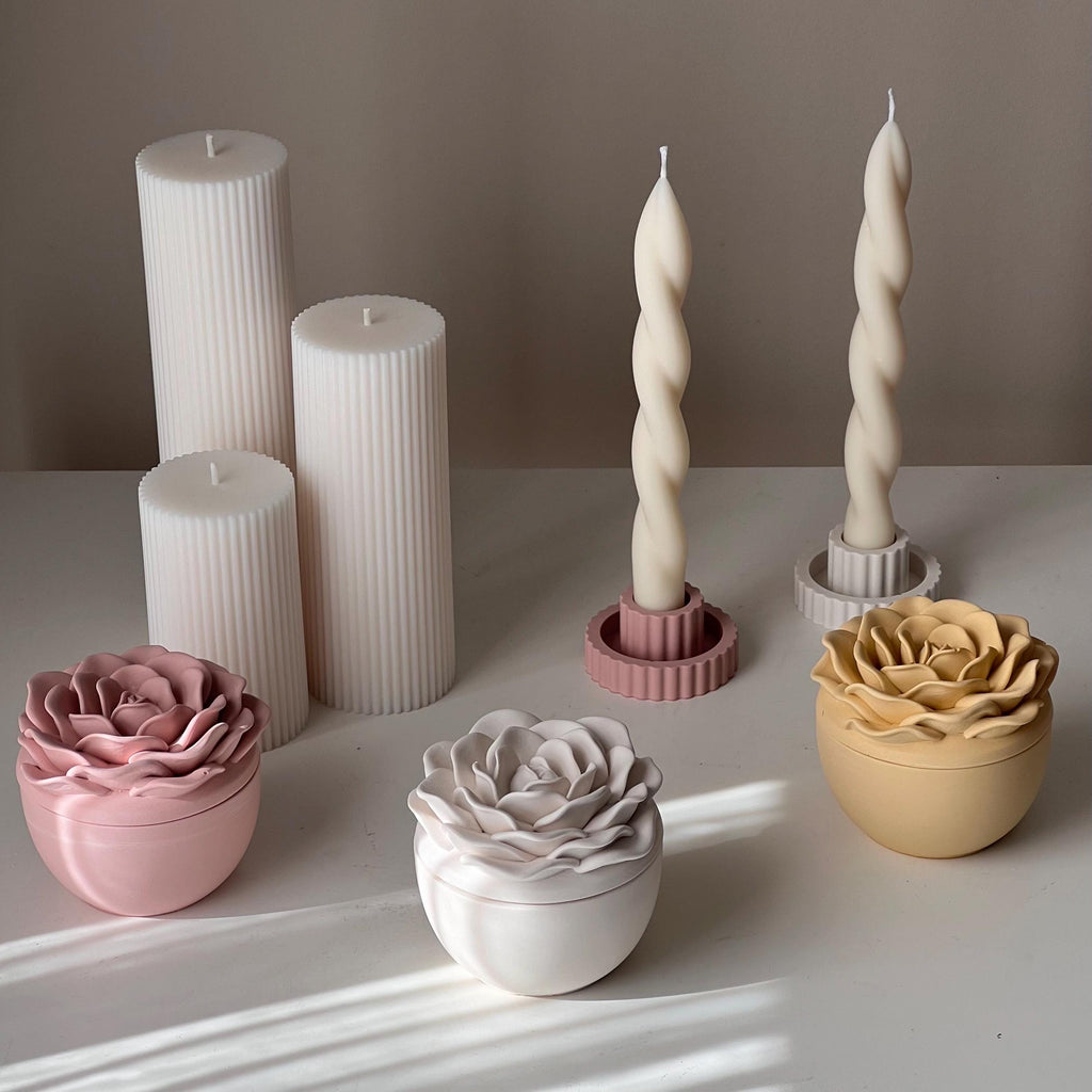 Rose Soy Wax Candle in Jesmonite Jar: Handmade Scented Candle