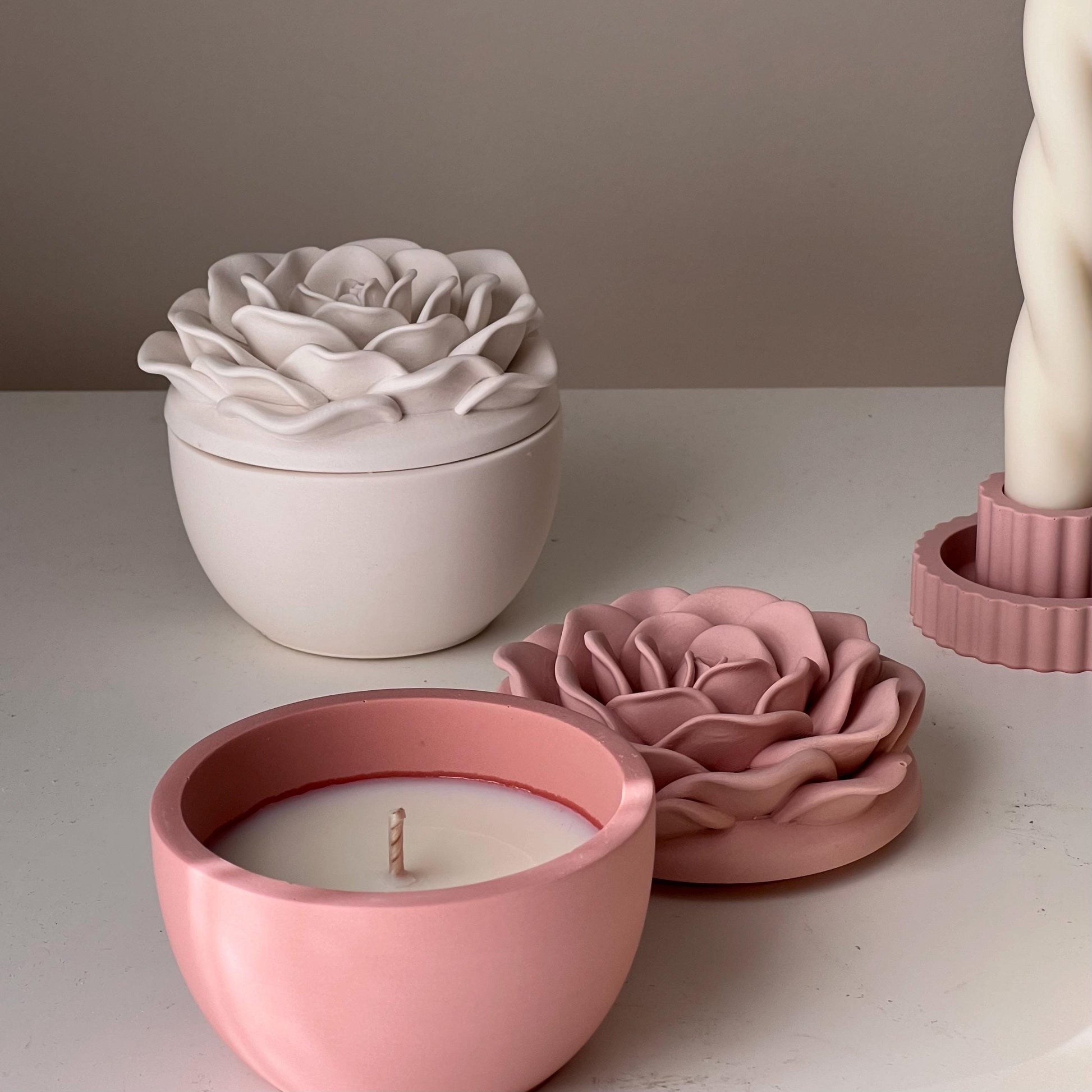 Rose Soy Wax Candle in Jesmonite Jar: Handmade Scented Candle
