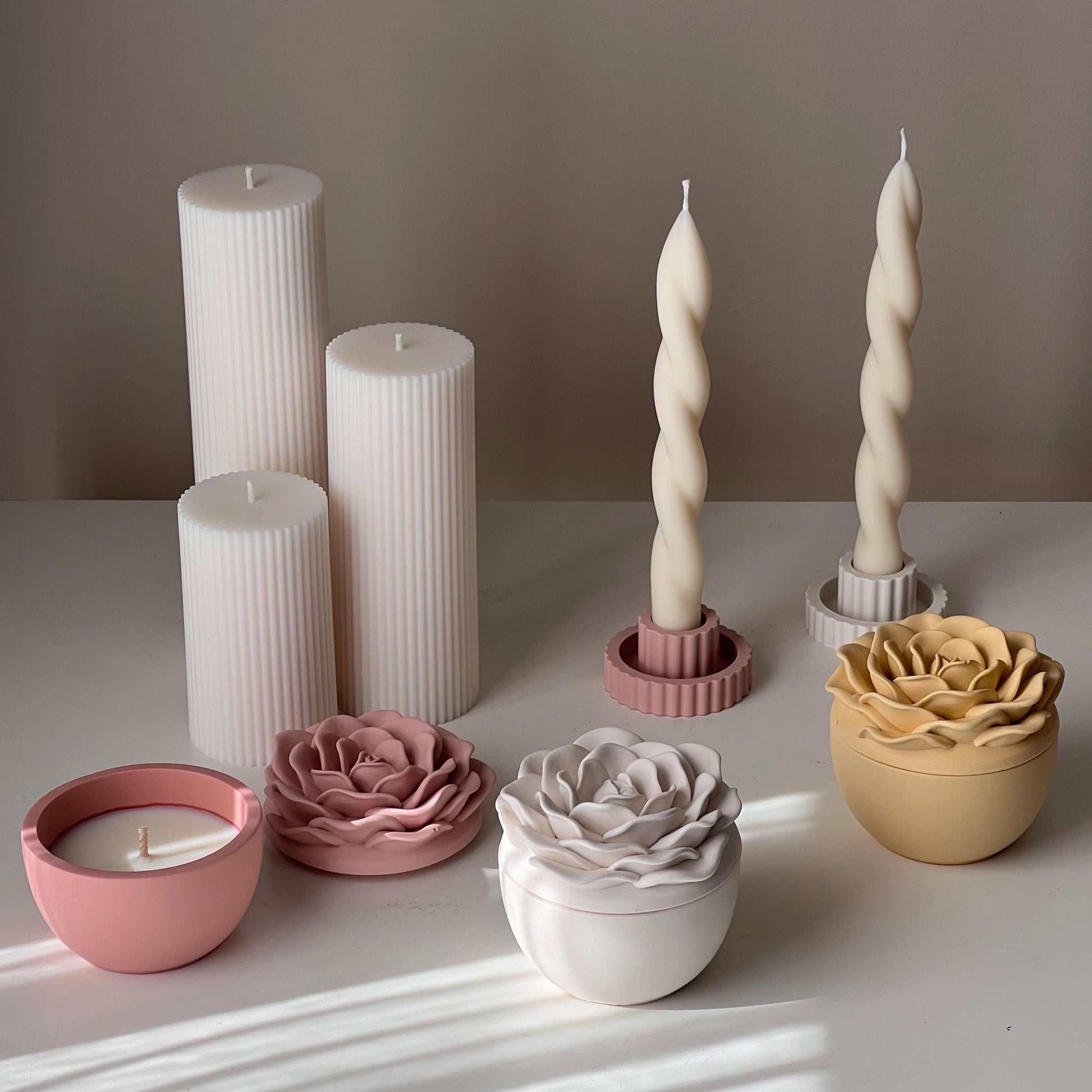 Rose Soy Wax Candle in Jesmonite Jar: Handmade Scented Candle