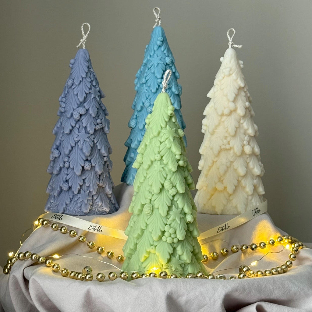 Grande chandelle Sapin de Noël : cire de soja coulée à la main, déco festive