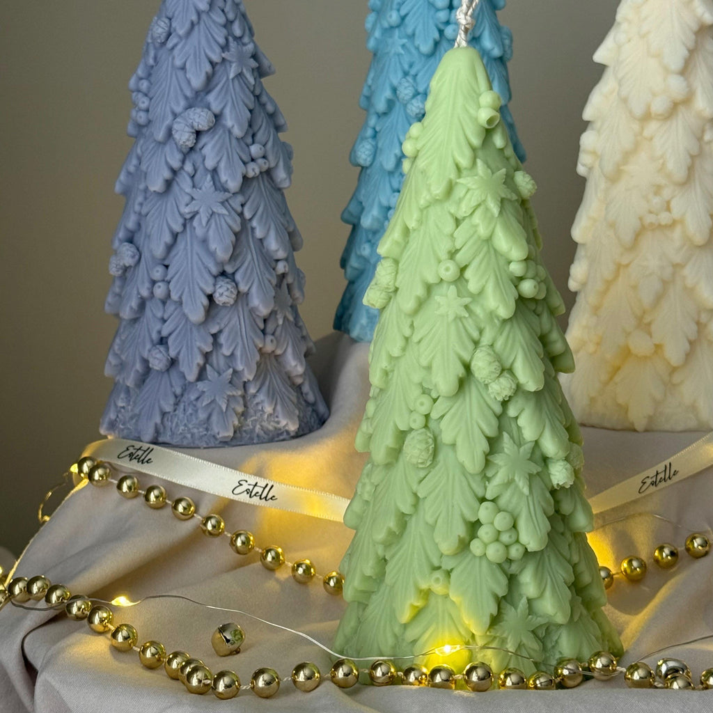 Grande chandelle Sapin de Noël : cire de soja coulée à la main, déco festive
