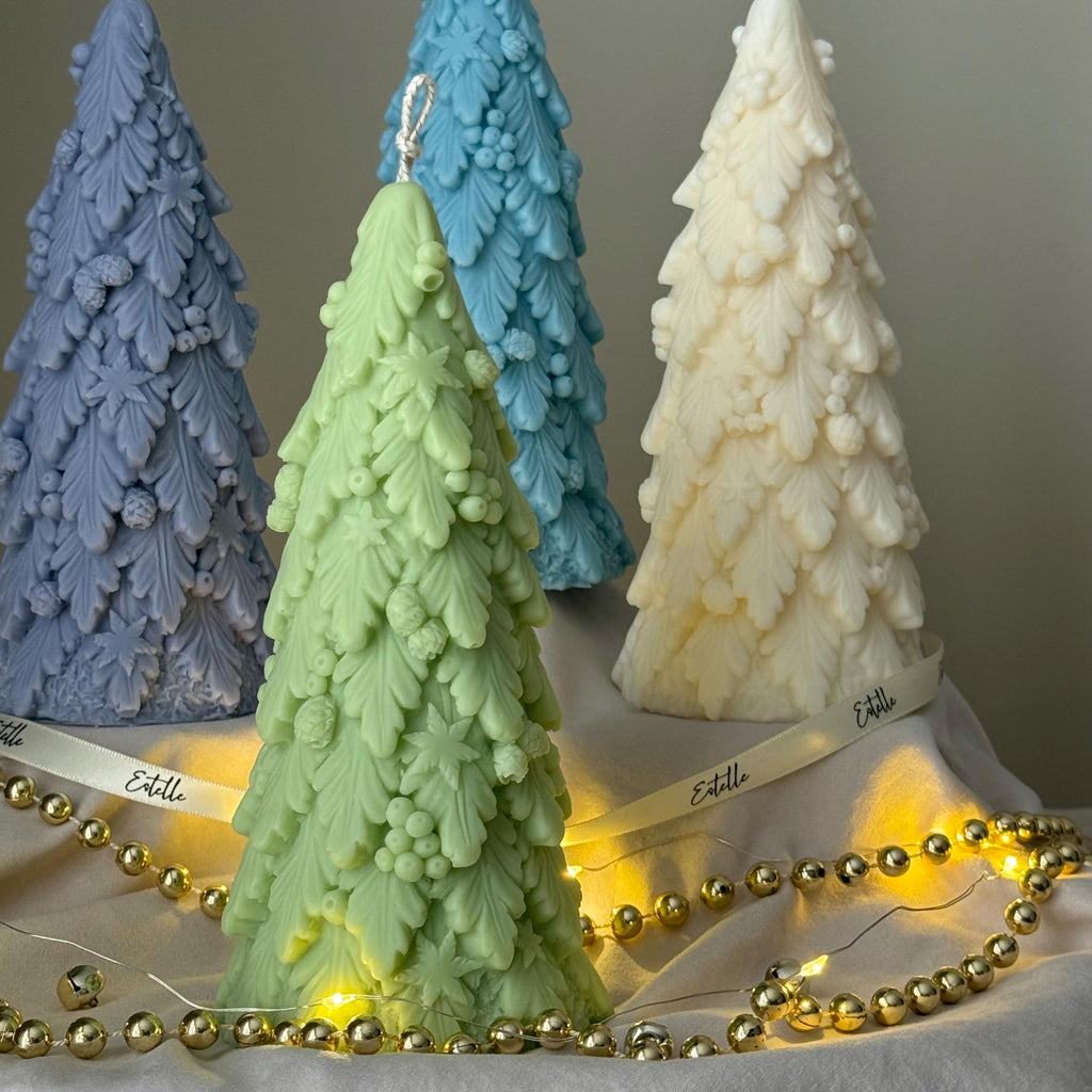 Grande chandelle Sapin de Noël : cire de soja coulée à la main, déco festive