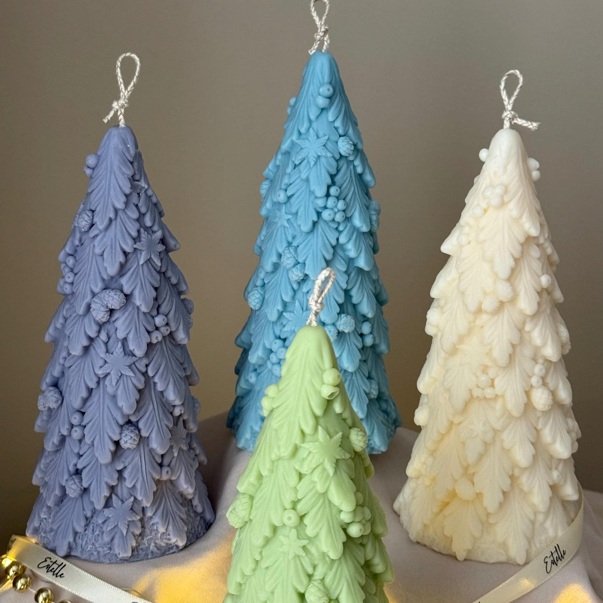Grande chandelle Sapin de Noël : cire de soja coulée à la main, déco festive