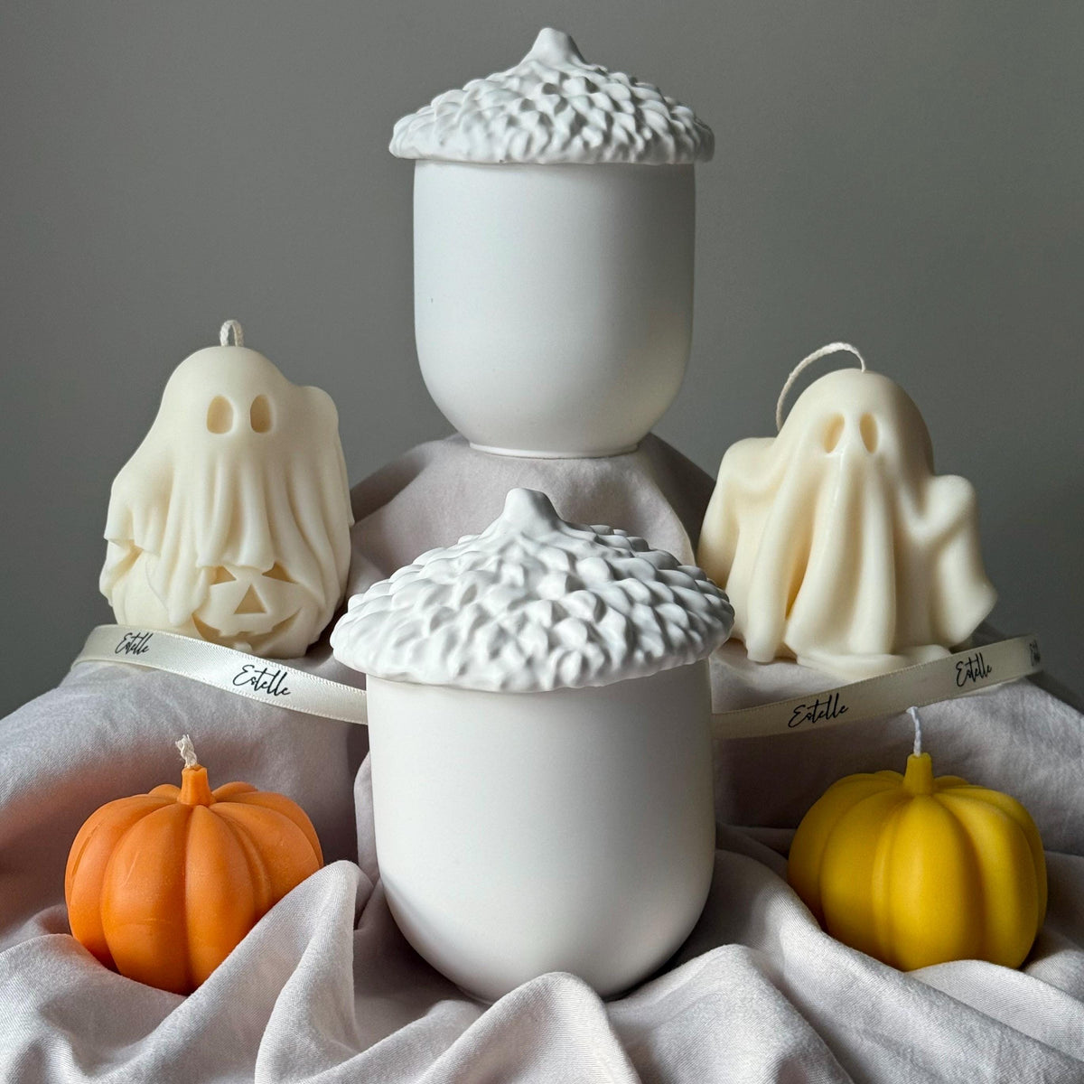 Acorn Jar Soy Wax Candle: Handmade Jesmonite Vessel, Autumn Scent