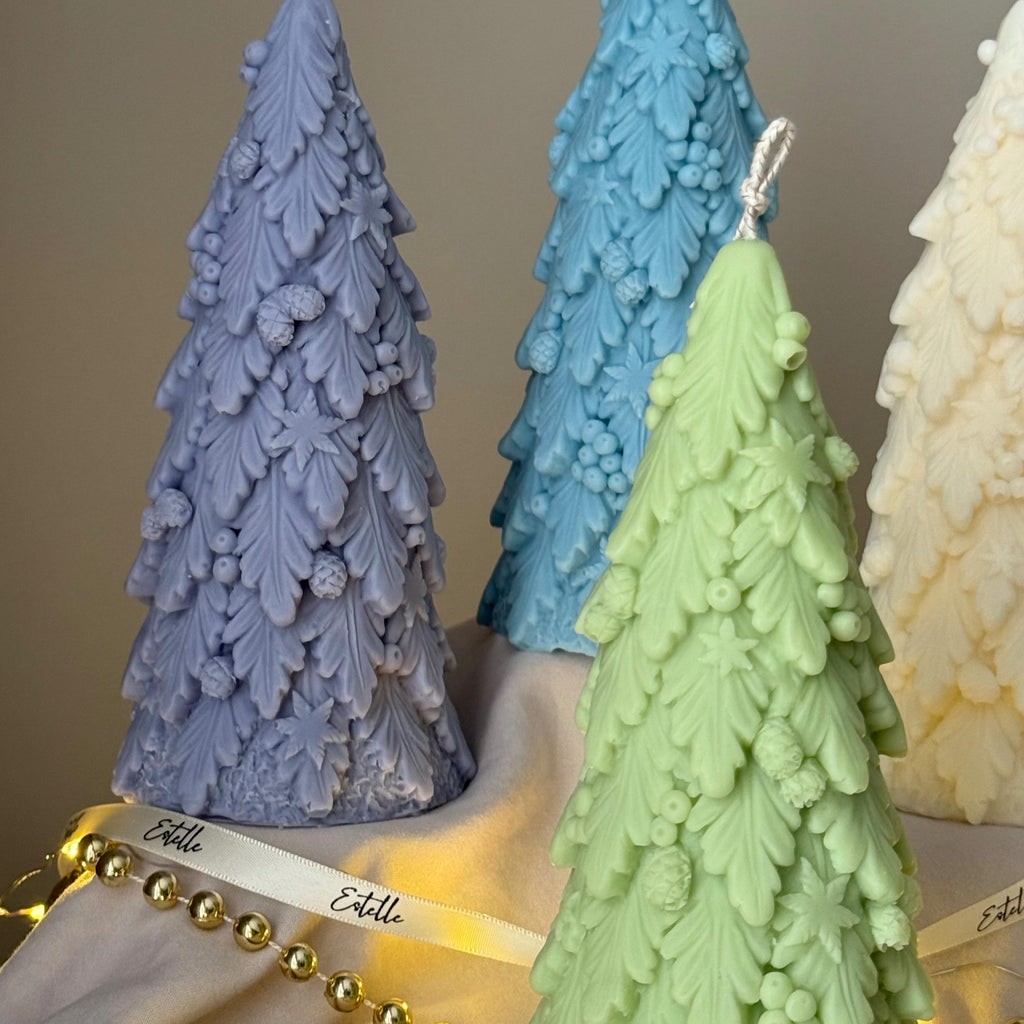 Grande chandelle Sapin de Noël : cire de soja coulée à la main, déco festive