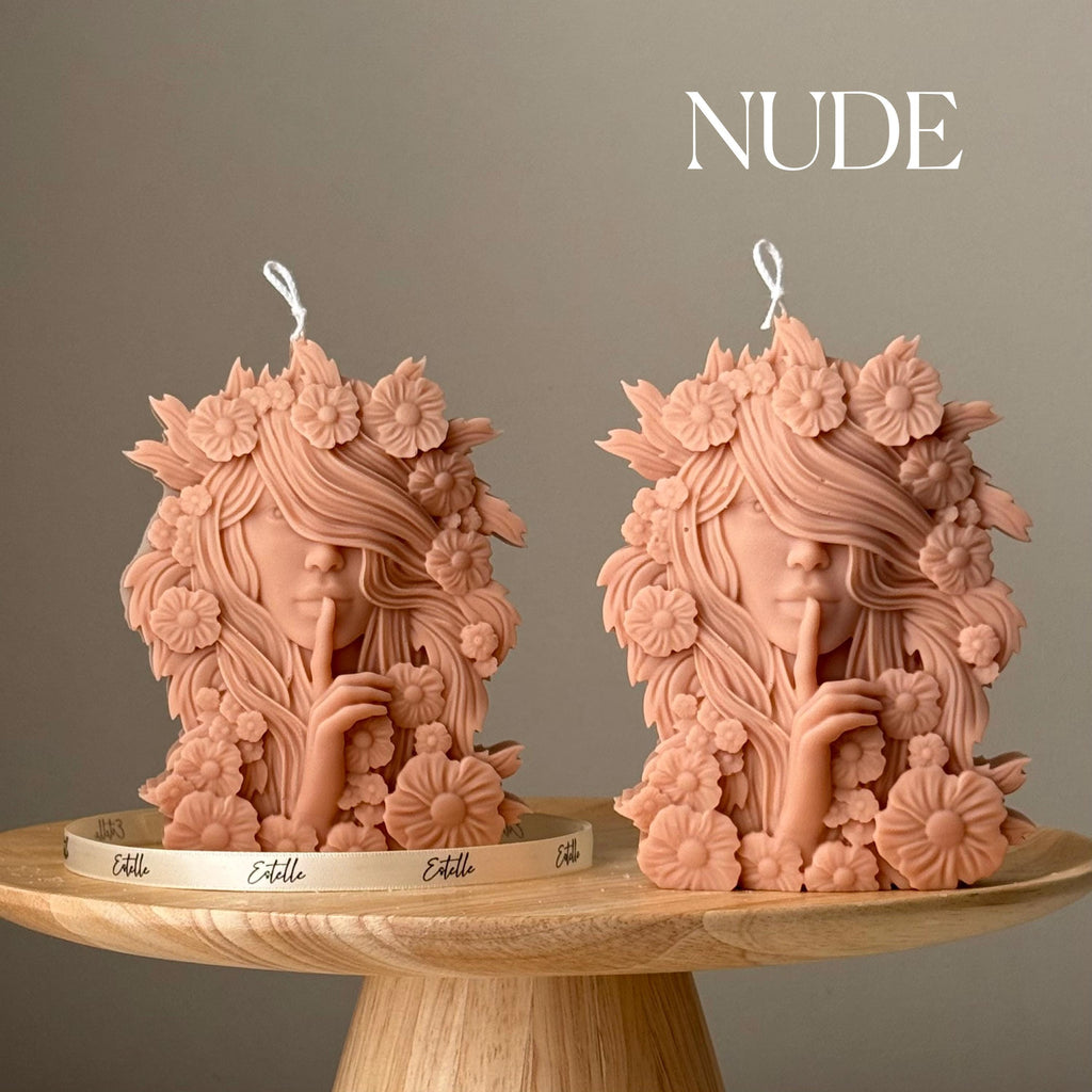 Bougie de soja Dame Printemps : Sculpture buste faite main, déco maison unique