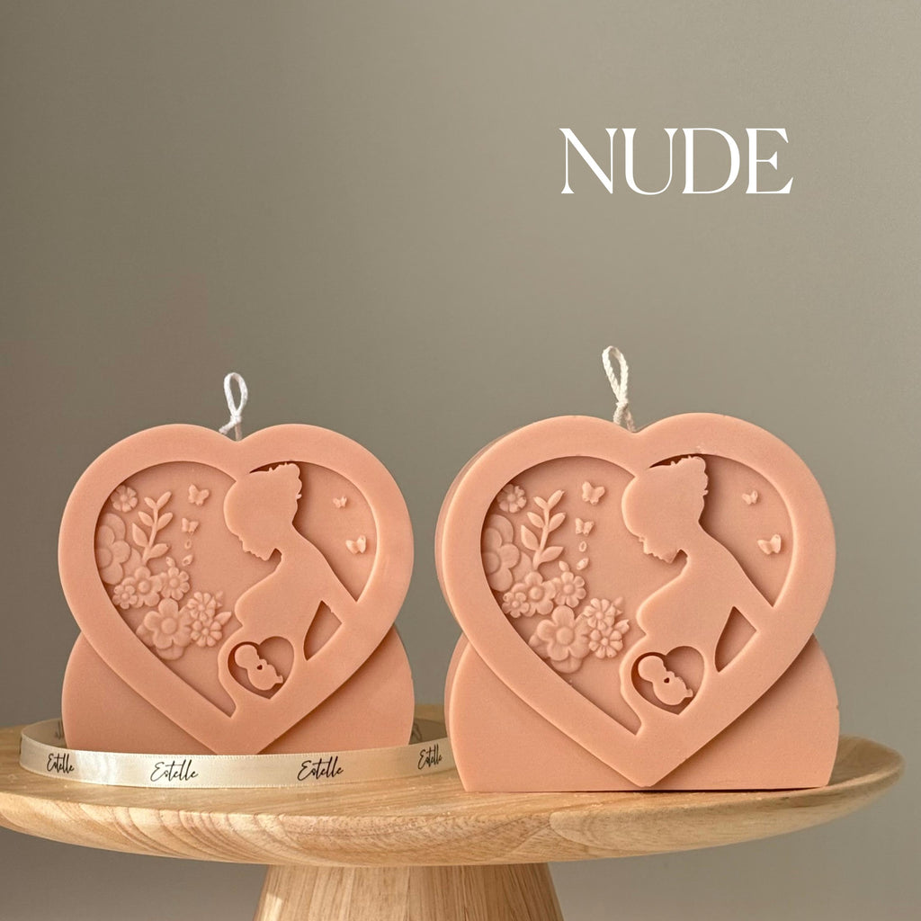 Chandelle Amour maternel en cire de soya : cadeau artistique sculptural coulé à la main