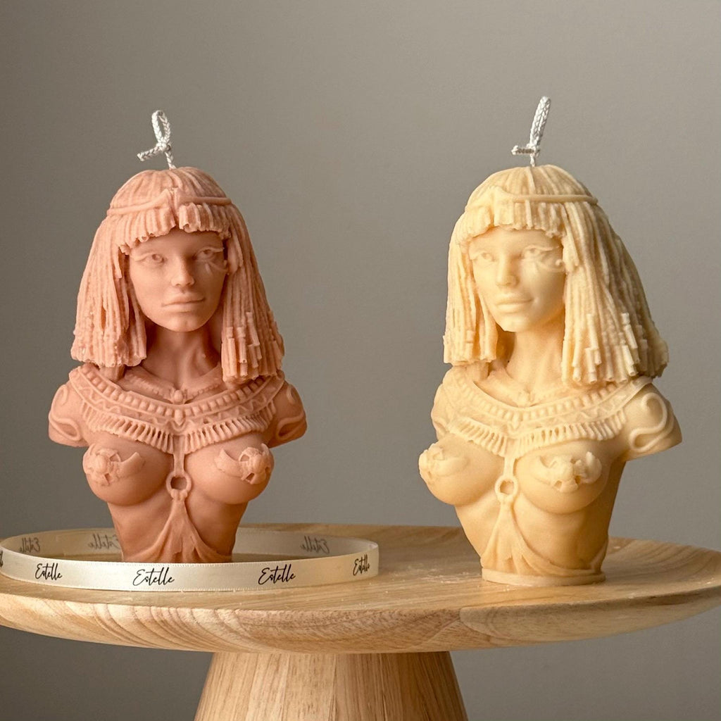 Chandelle Cléopâtre en cire de soya artisanale : art sculptural en buste