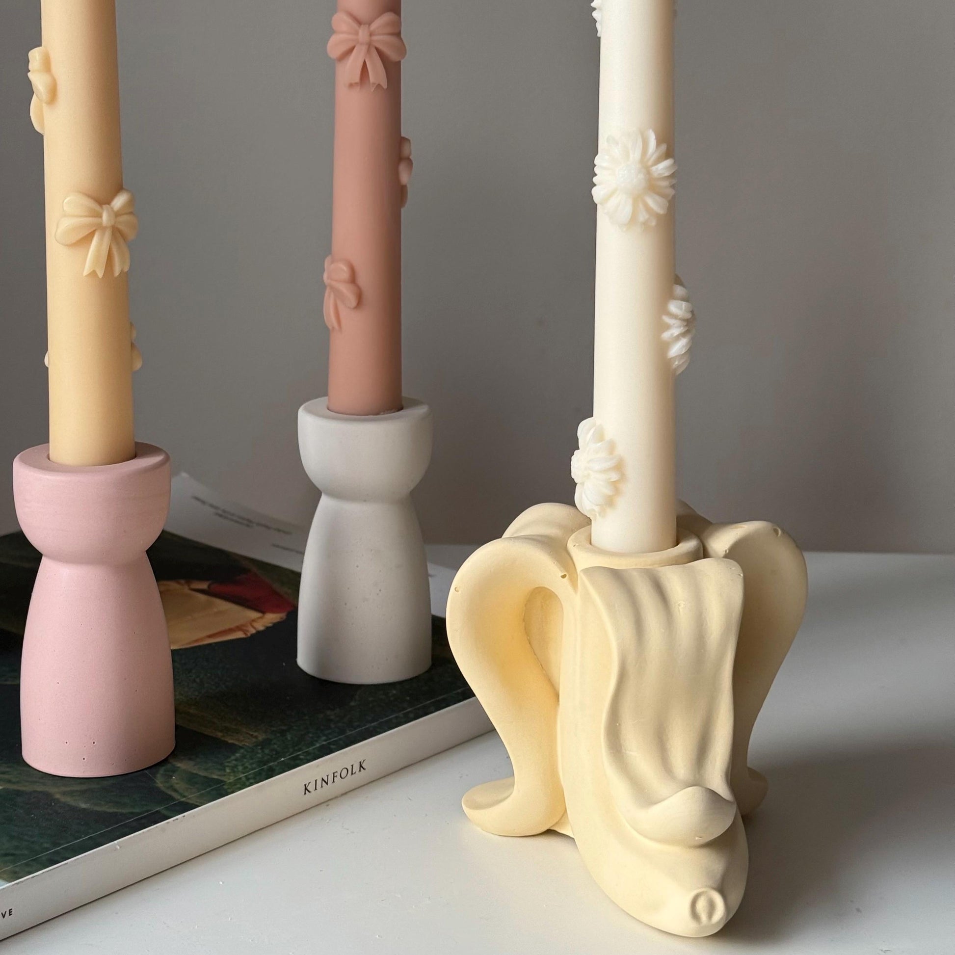 Banana Jesmonite Candlestick Holder: Handmade Taper Candle Decor