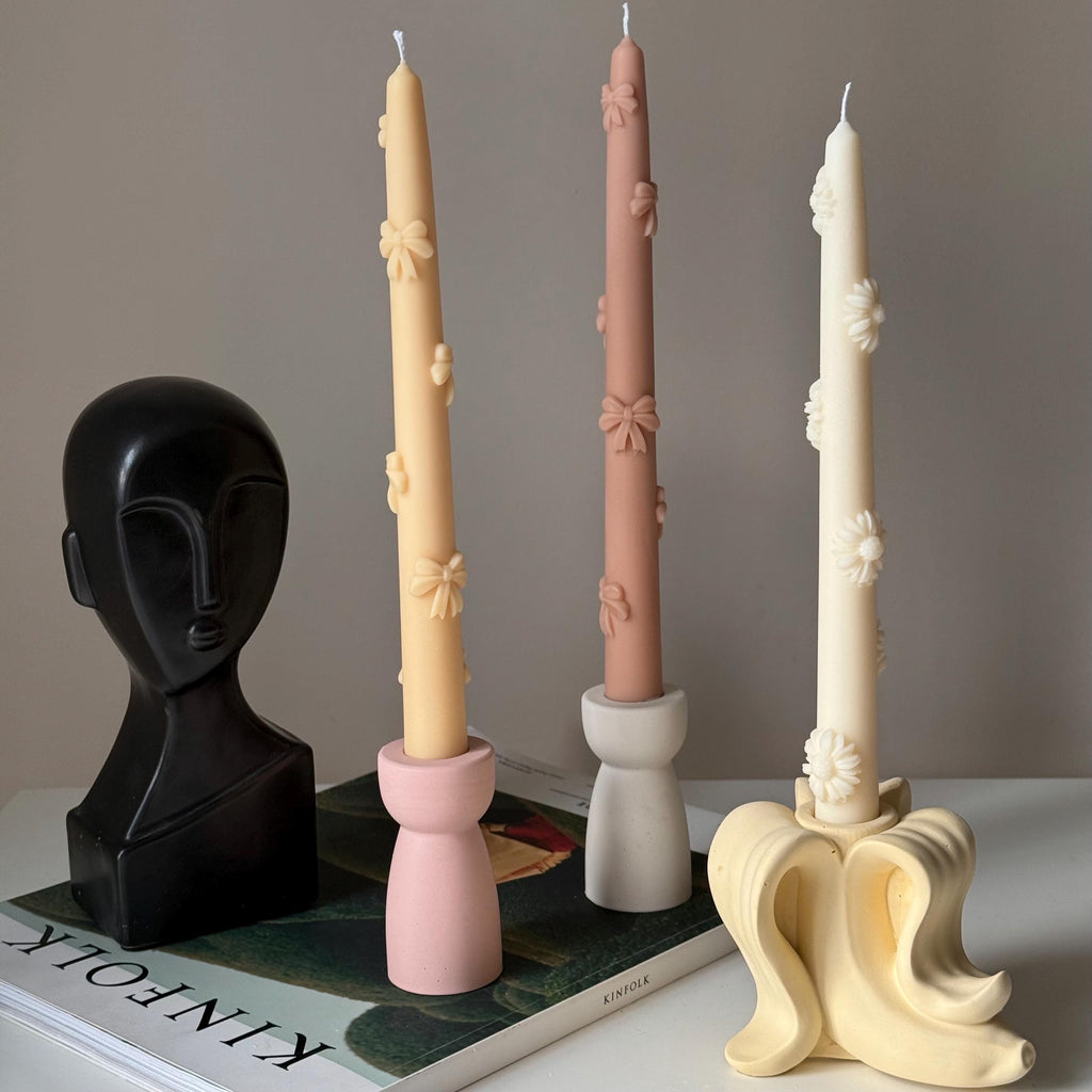 Banana Jesmonite Candlestick Holder: Handmade Taper Candle Decor