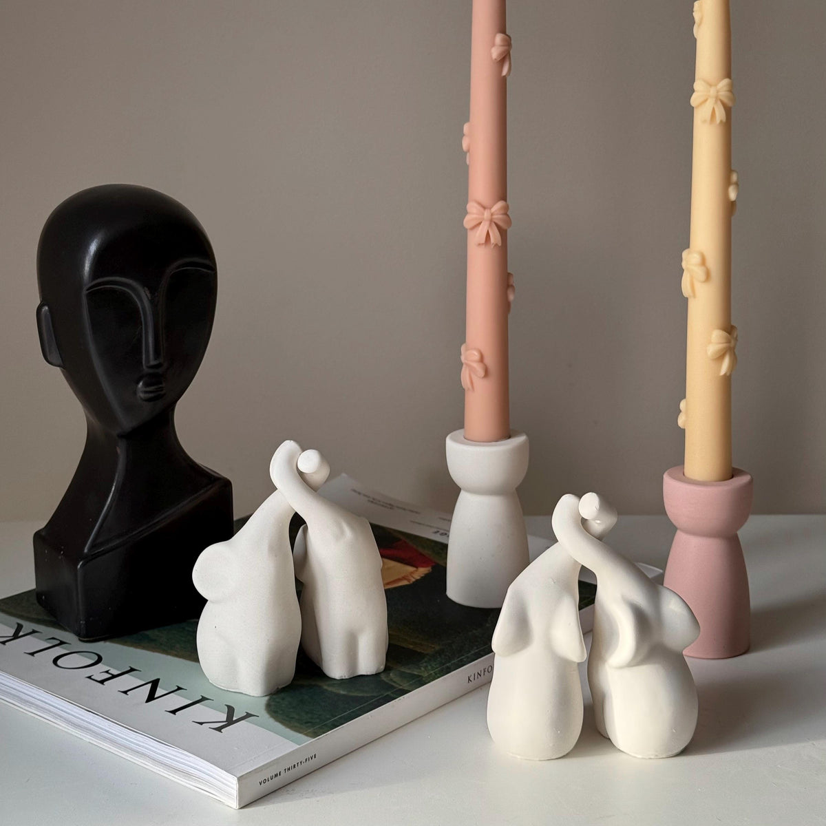 Couple d'éléphants en jesmonite fait main : décor animalier en pierre