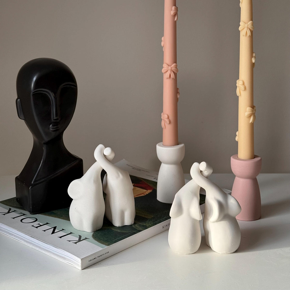Handmade Jesmonite Elephant Couple | Stone Animal Decor