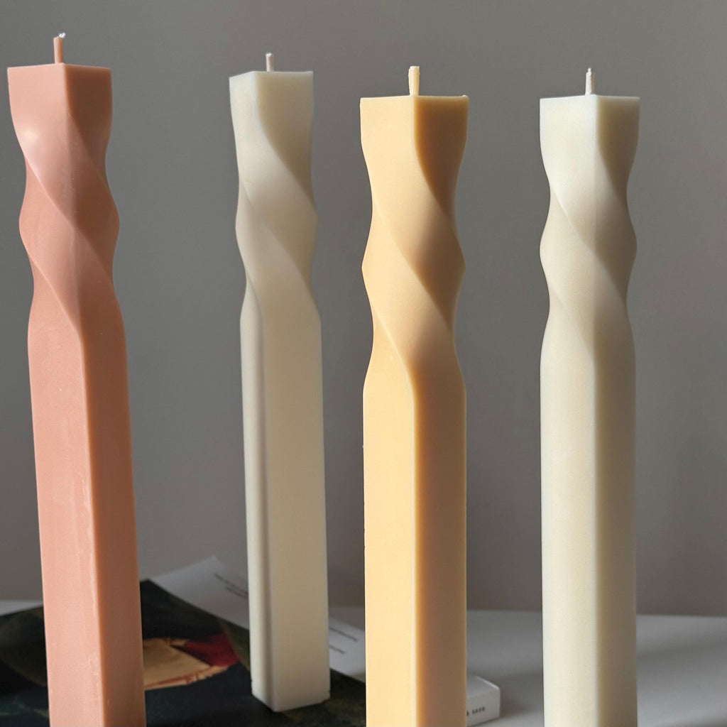Greko Column Swirl Candle: Ribbed Soy Wax Pillar Candle