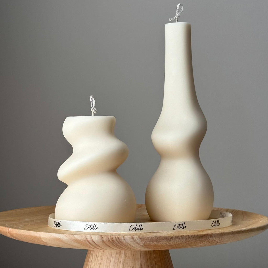 Handmade Irregular Soy Pillar Candle Duo: Sculptural Home Decor