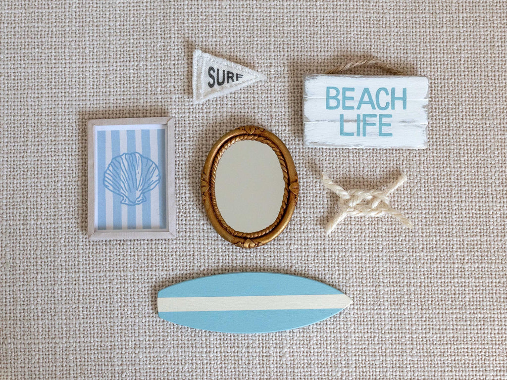 Panneau miniature en bois | Décoration de plage pour maison de poupée | Décoration côtière | Panneau de plage rustique à l'échelle 1:12