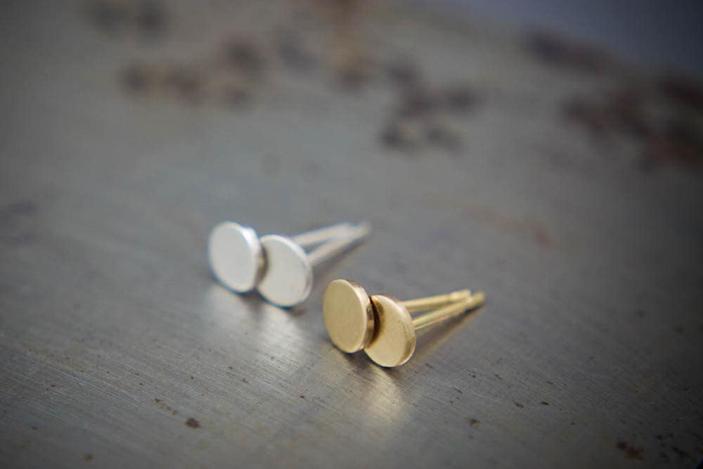 Recycled Sterling Silver Stud Earrings: Small Brushed Circle
