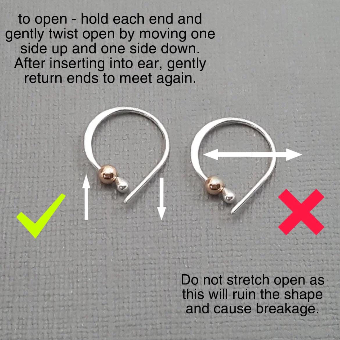 Tiny sleeper hoop earrings. 10k gold earrings. Gold and silver hoops. Tiny bead earrings. Gifts for her. Rose gold earrings. One pair