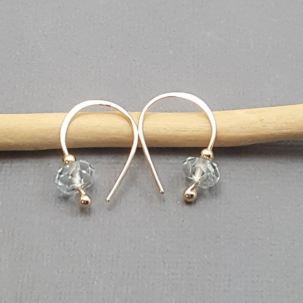 10k Gold Aquamarine Sleeper Hoop Earrings: March Birthstone