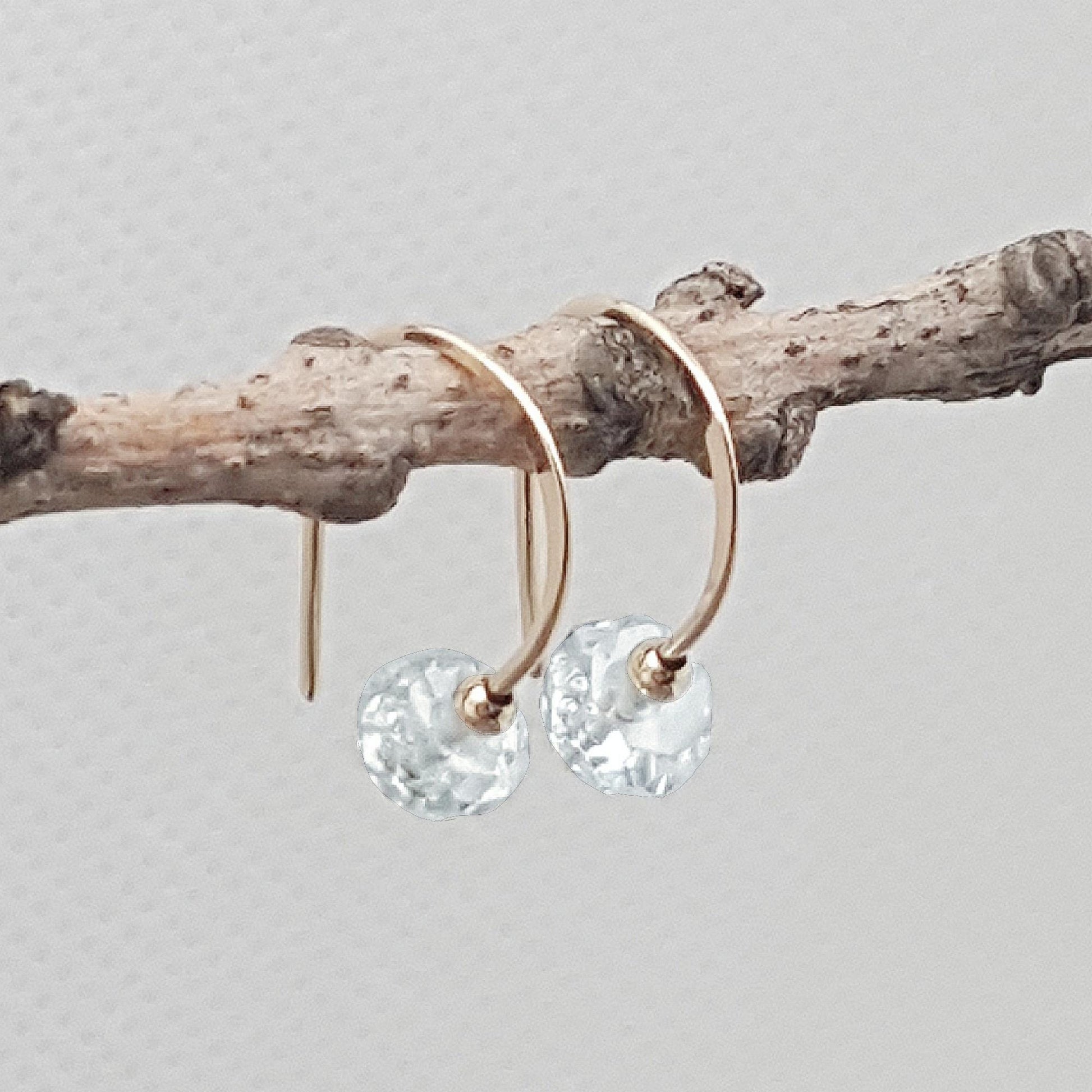 10k Gold Aquamarine Sleeper Hoop Earrings: March Birthstone
