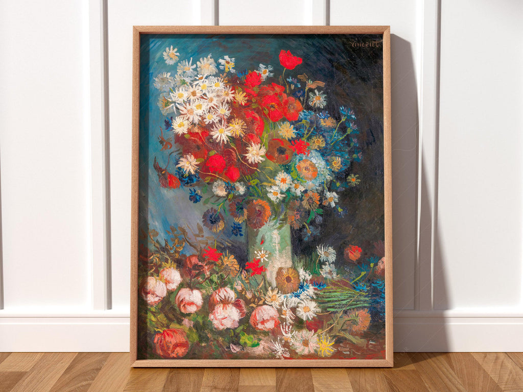 Van Gogh Vase with Poppies and Daisies Art Print – Famous Painting Poster