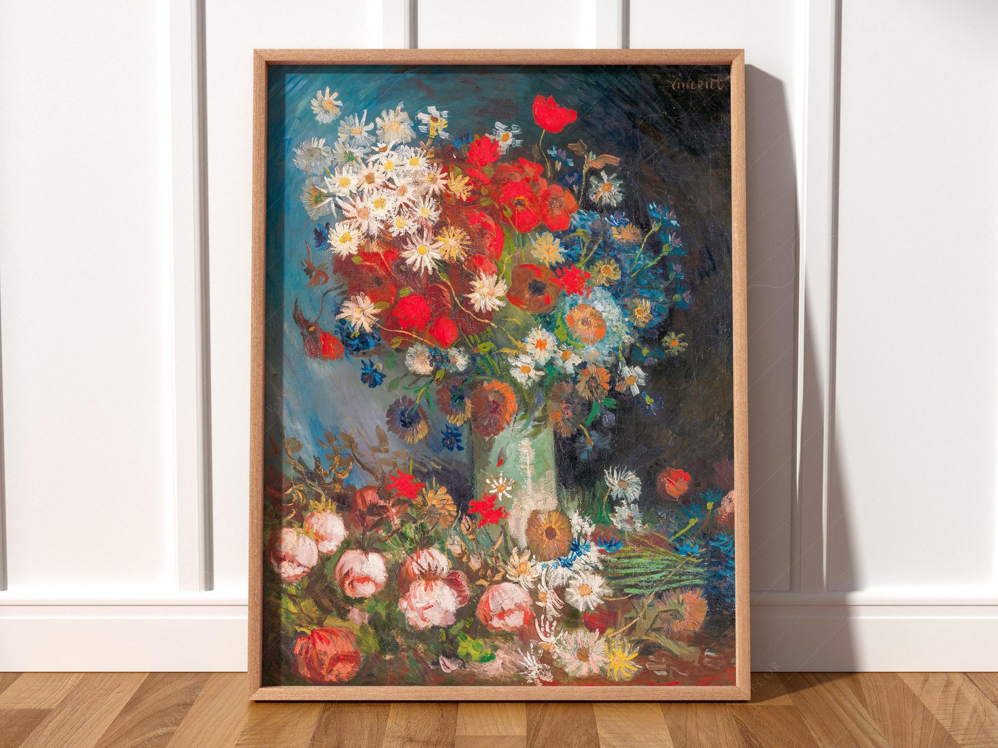 Van Gogh Vase with Poppies and Daisies Art Print – Famous Painting Poster