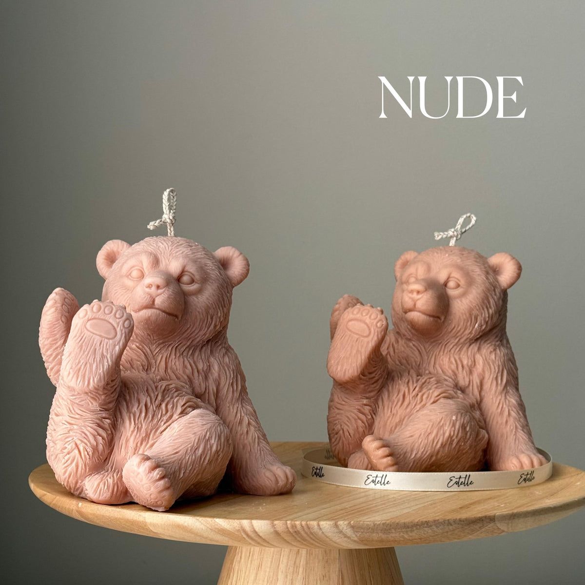 Chandelle ourson en cire de soya artisanale : cadeau animalier sculptural