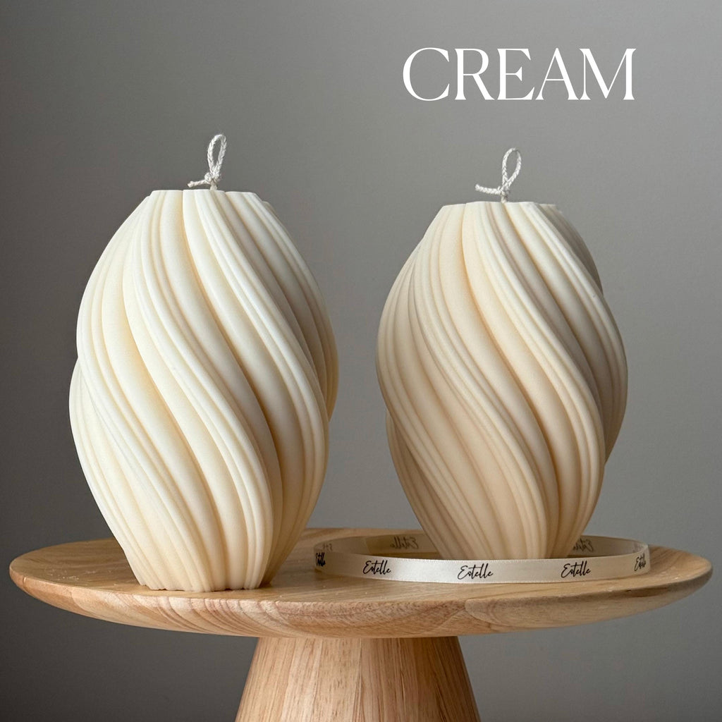 Hand Poured Tall Swirl Soy Wax Candle: Sculptural Art Decor
