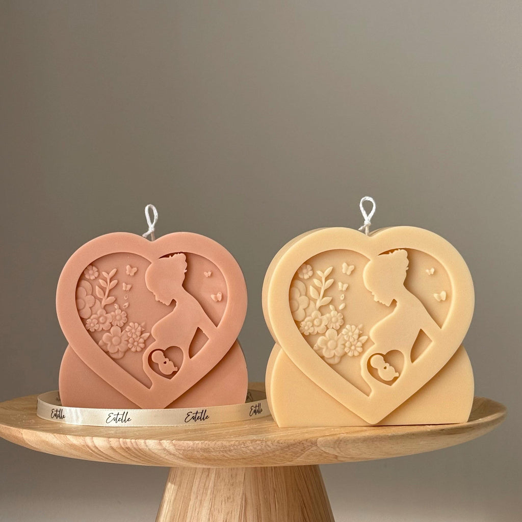 Chandelle Amour maternel en cire de soya : cadeau artistique sculptural coulé à la main