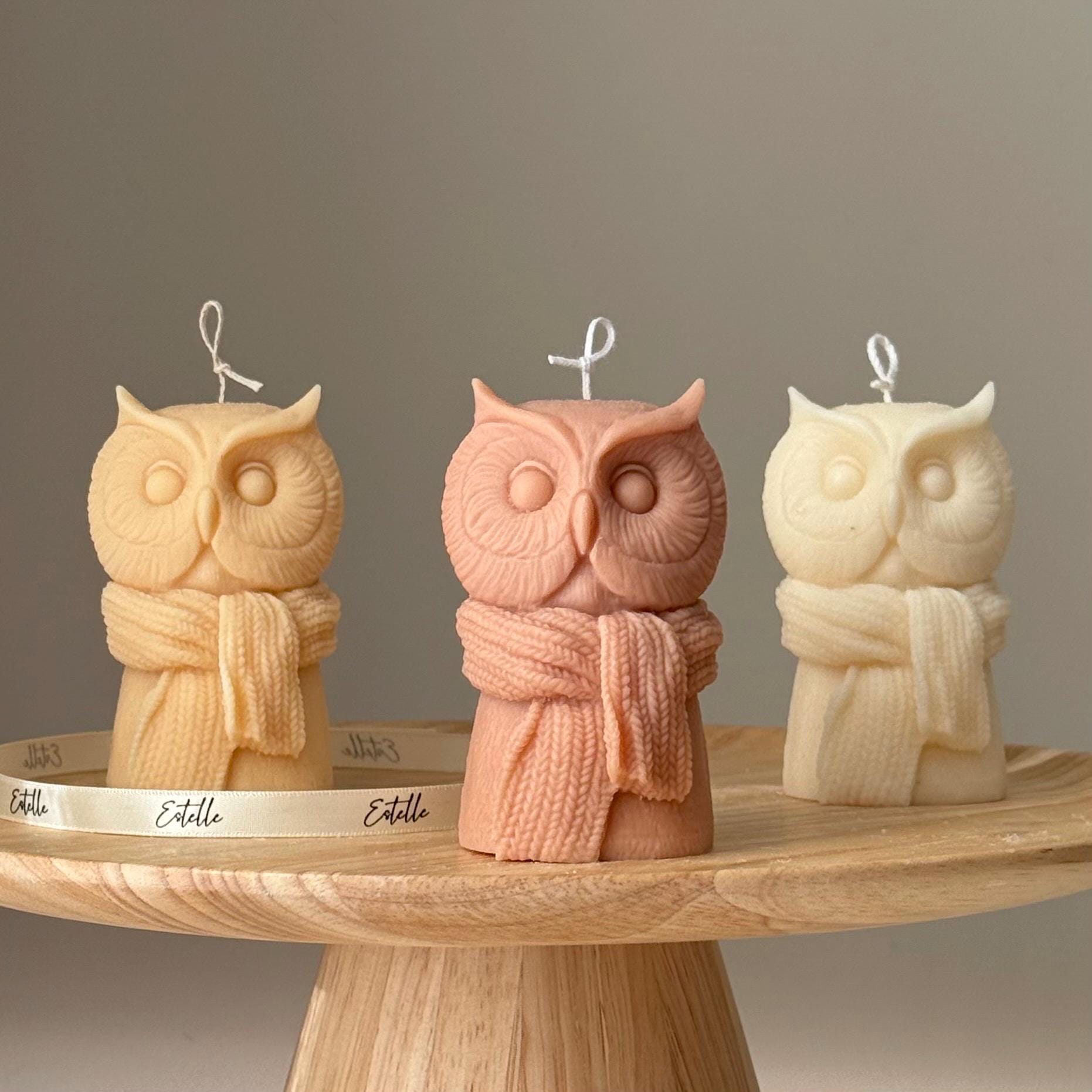 Handmade Owl Soy Candle: Sculptural Art Gift