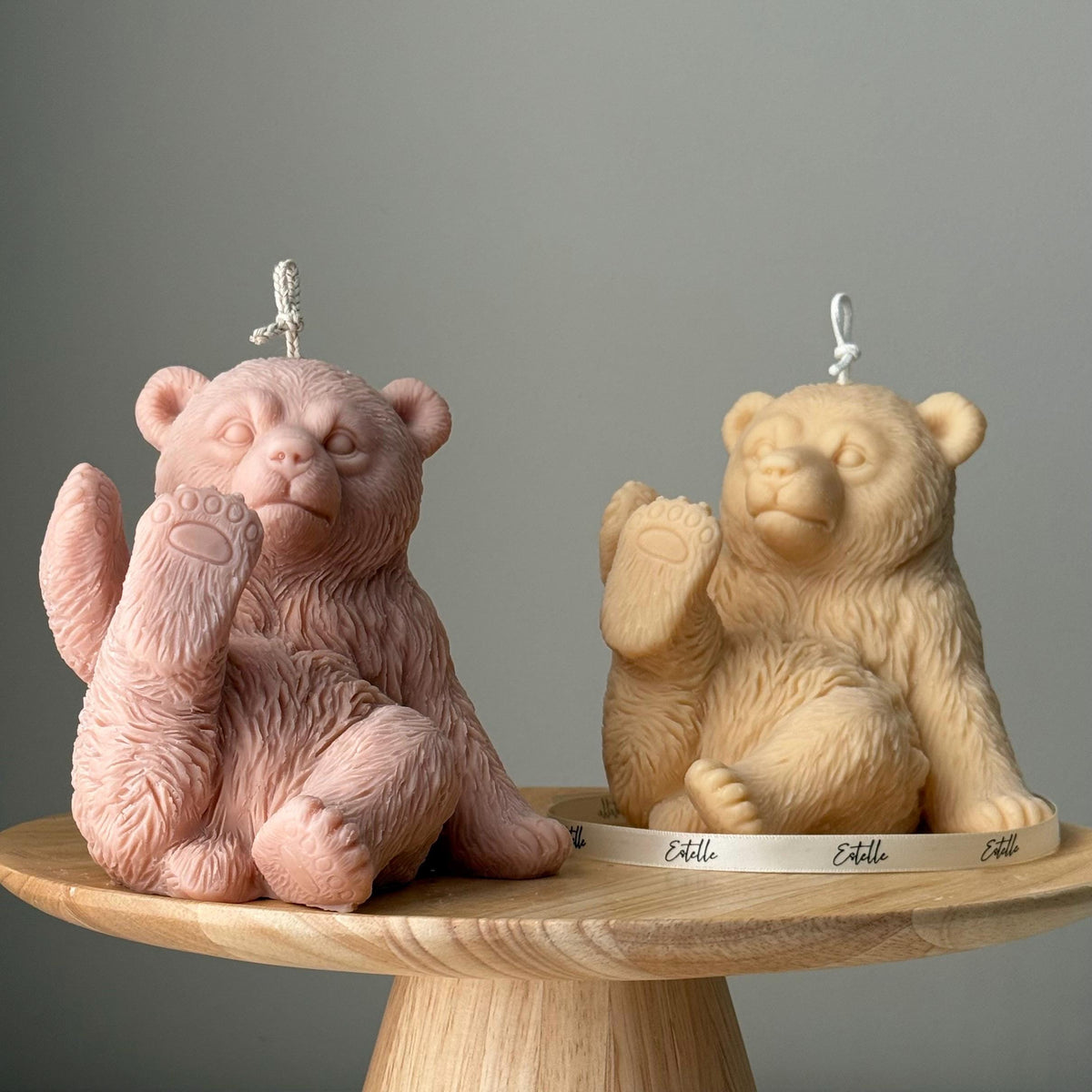 Chandelle ourson en cire de soya artisanale : cadeau animalier sculptural
