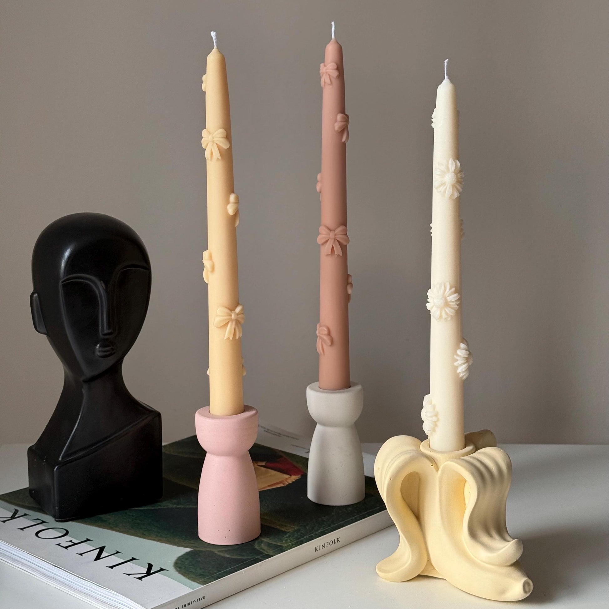 Banana Jesmonite Candlestick Holder: Handmade Taper Candle Decor