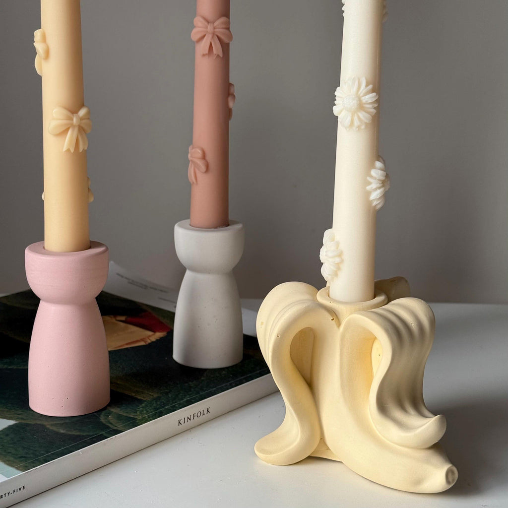 Banana Jesmonite Candlestick Holder: Handmade Taper Candle Decor
