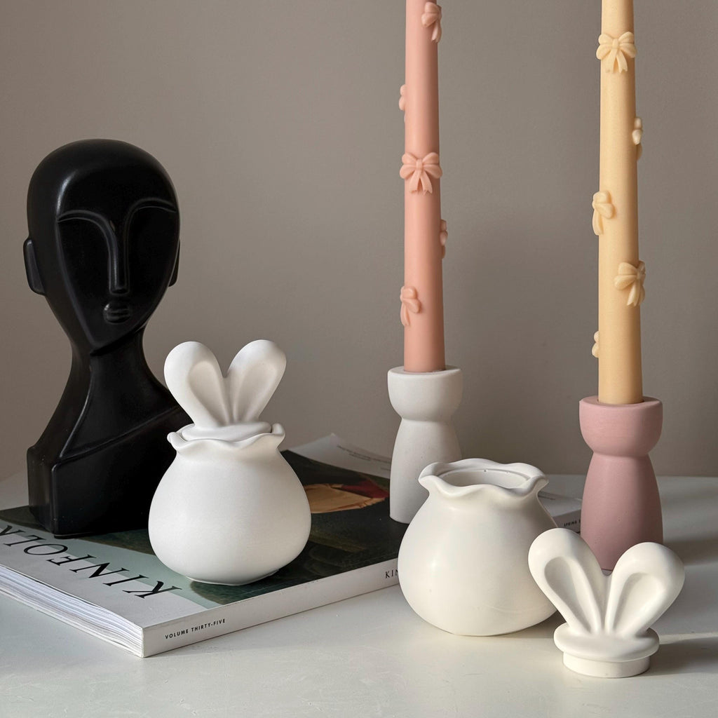 Bunny Soy Wax Candle in Jesmonite Vessel: Handmade Scented Candle