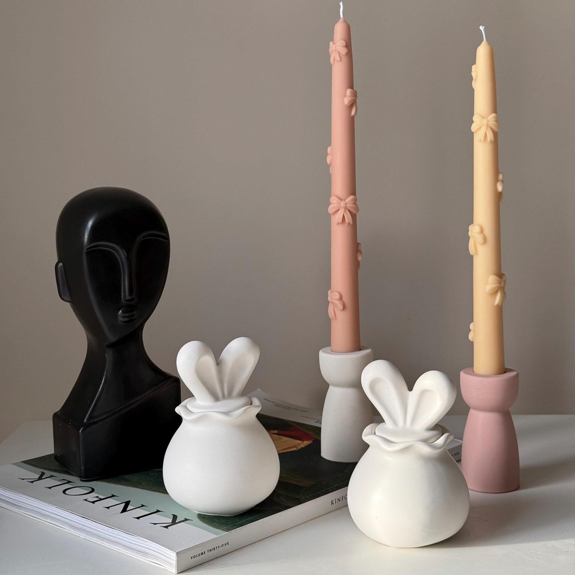 Bunny Soy Wax Candle in Jesmonite Vessel: Handmade Scented Candle