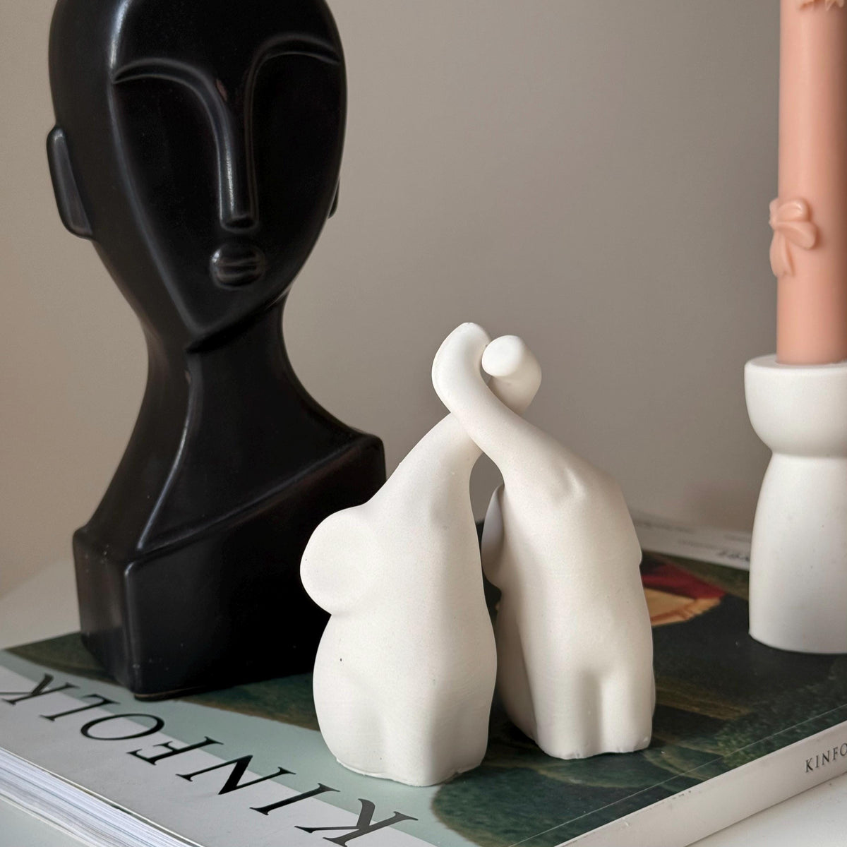 Handmade Jesmonite Elephant Couple | Stone Animal Decor