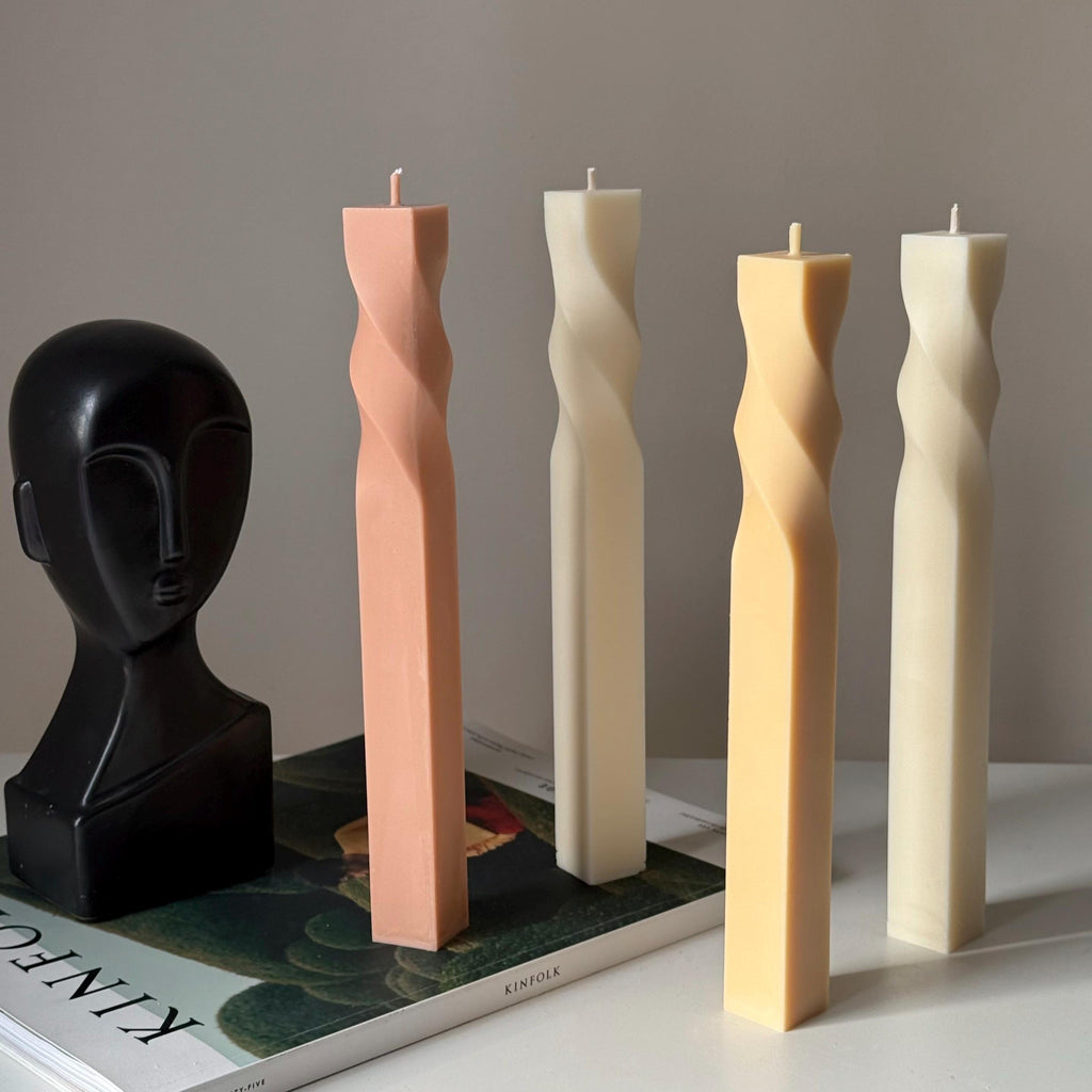 Greko Column Swirl Candle: Ribbed Soy Wax Pillar Candle