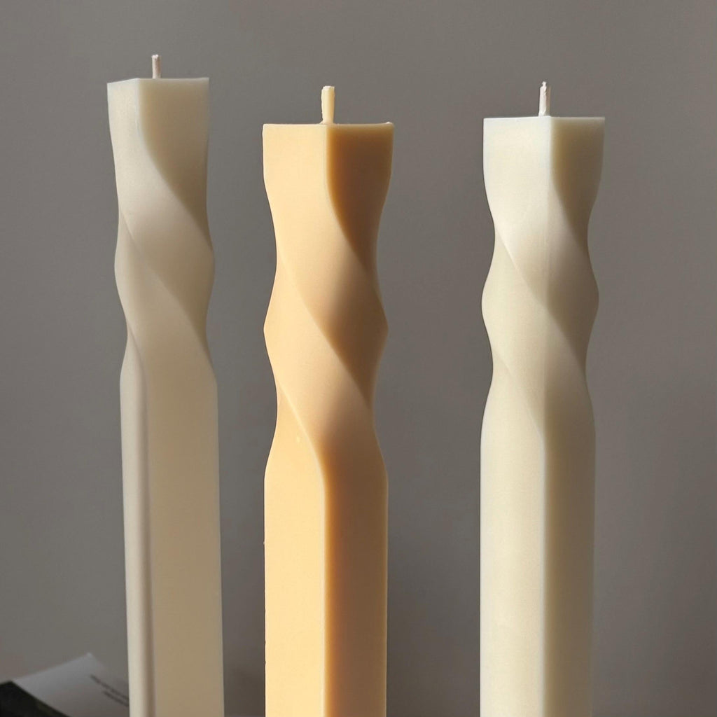 Greko Column Swirl Candle: Ribbed Soy Wax Pillar Candle