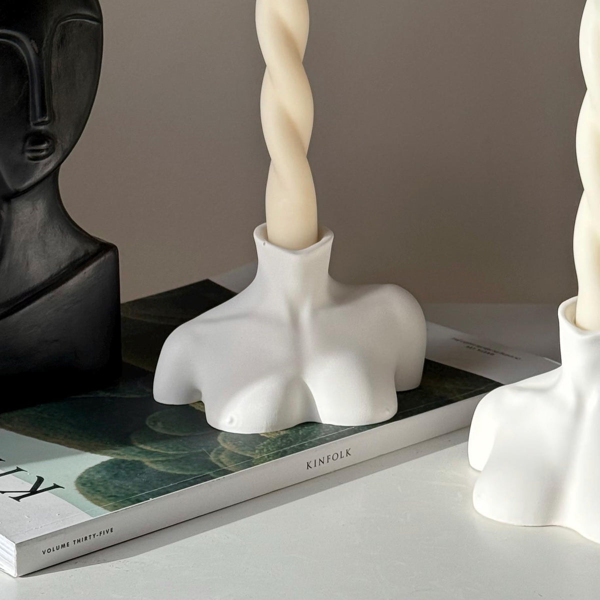 Bust Candlestick Holder: Jesmonite Minimalist Home Decor