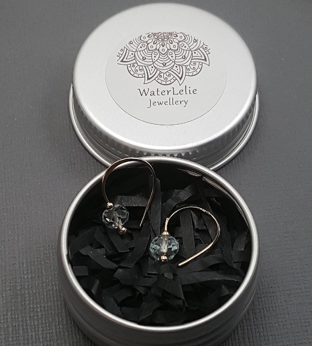 10k Gold Aquamarine Sleeper Hoop Earrings: March Birthstone