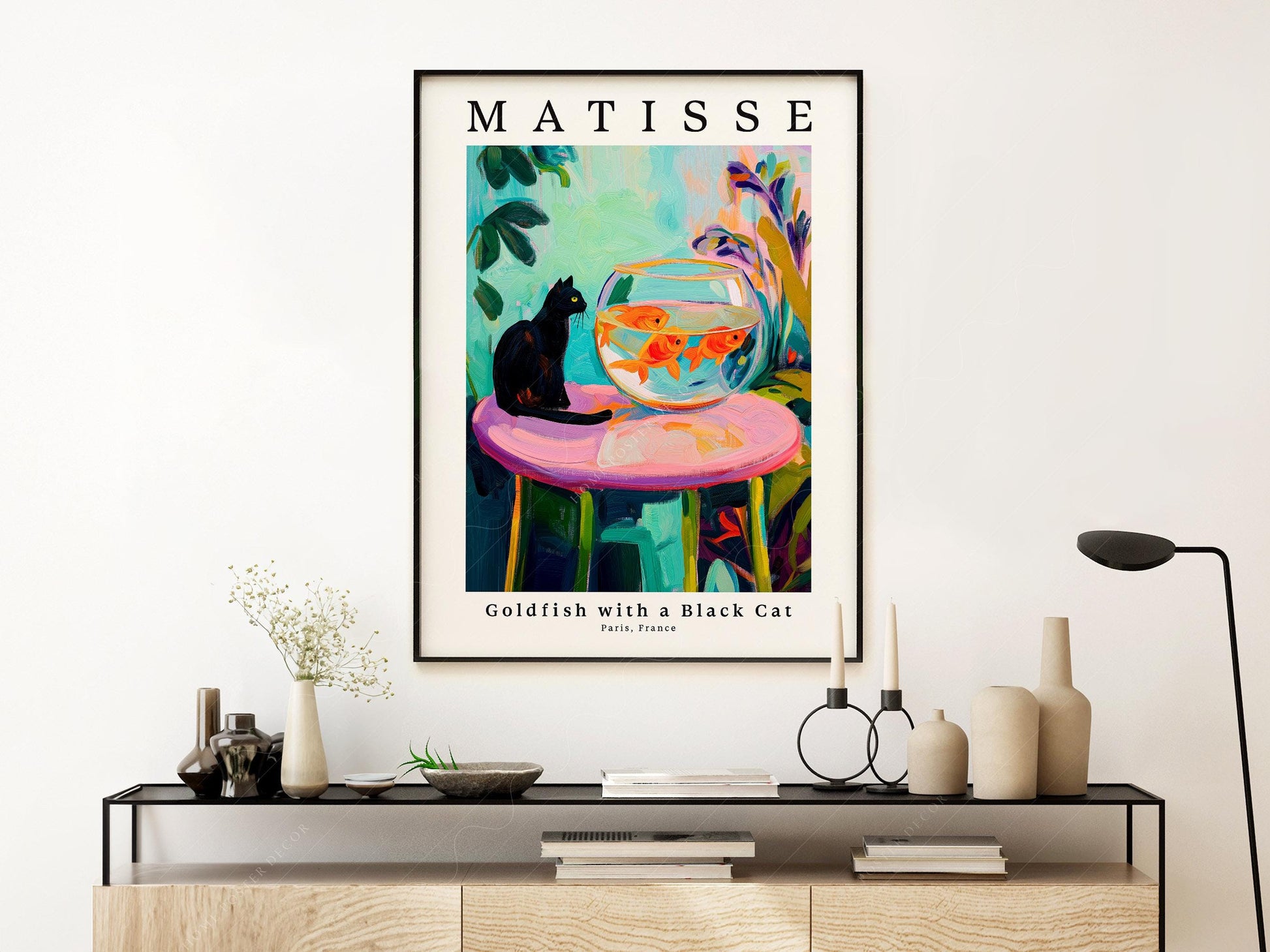 Henri Matisse Goldfish with a Black Cat Print – Colorful Wall Art Poster