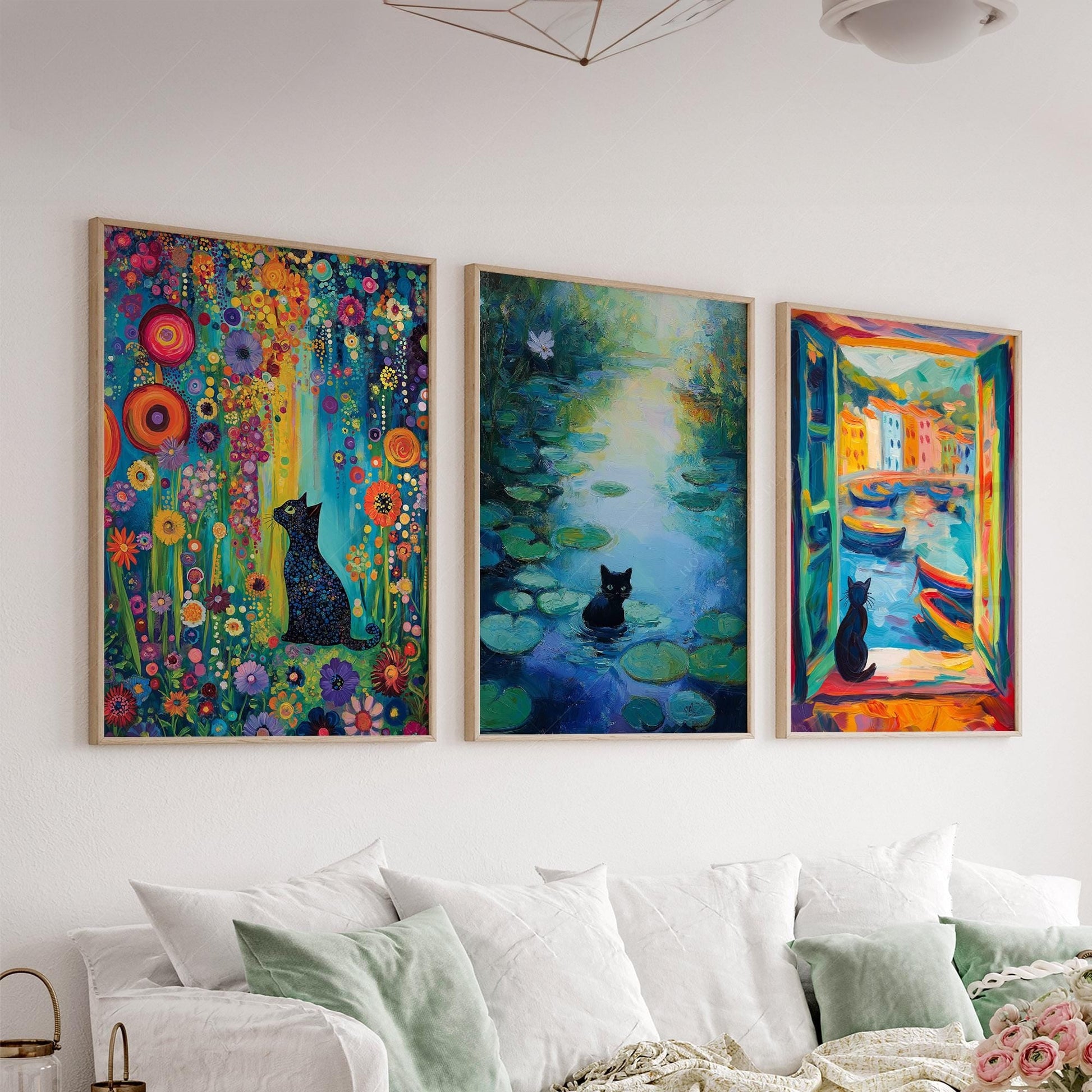 Black Cat Art Print Set of 3 – Famous Paintings Inspired Wall Art Posters