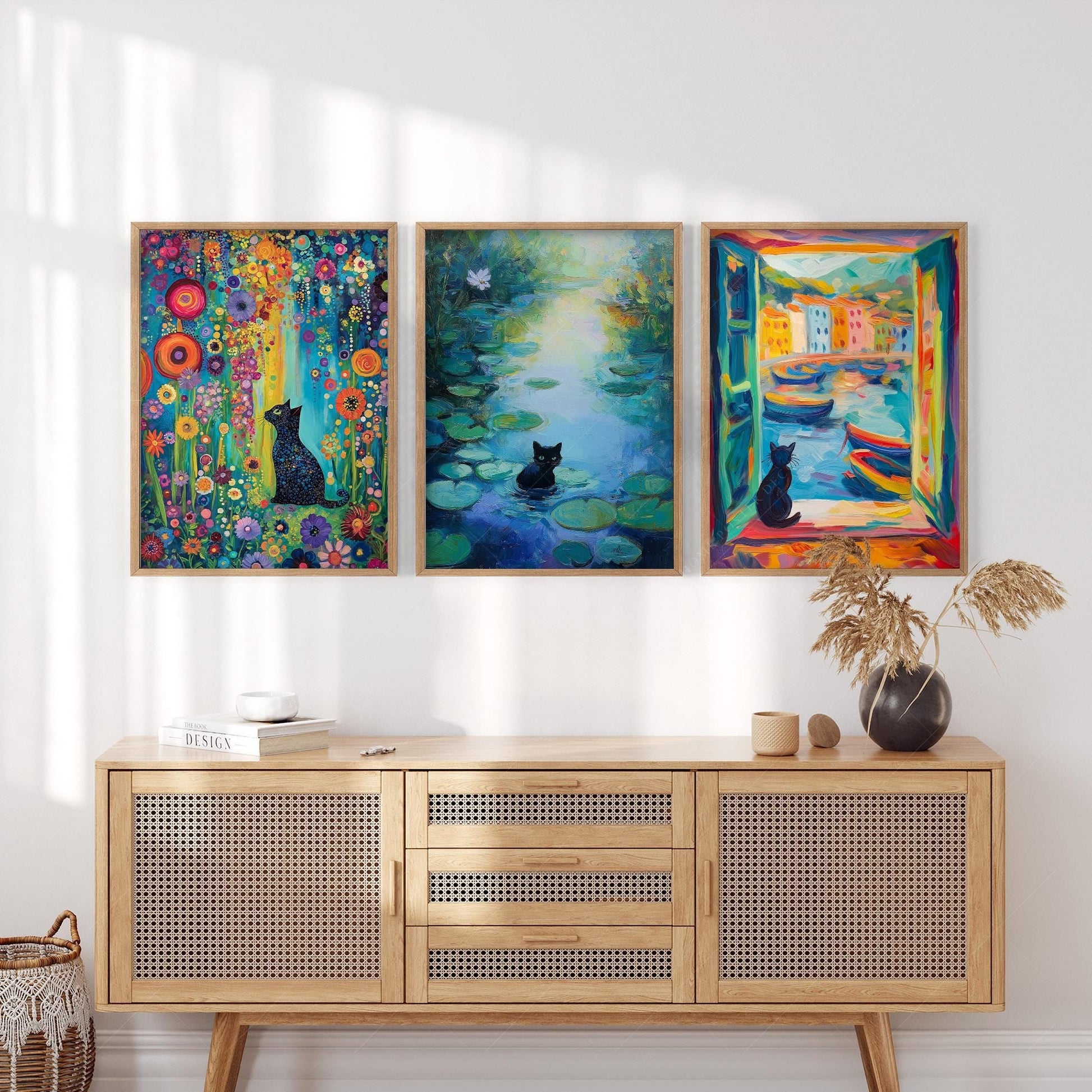 Black Cat Art Print Set of 3 – Famous Paintings Inspired Wall Art Posters